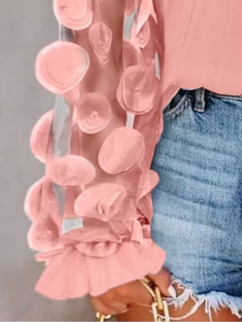 Free People Blush Pink Off-Shoulder Dot-Sleeve Blouse - Picture 3 of 5